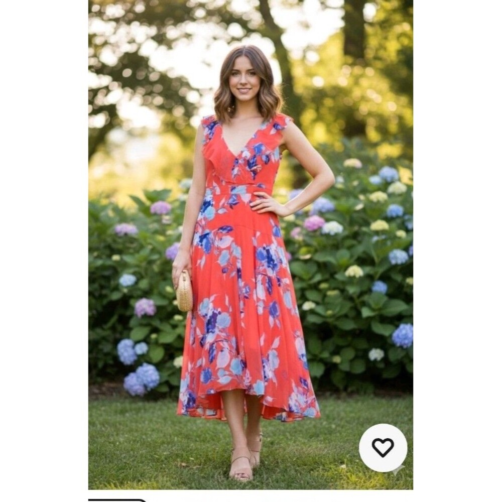 Floral Print Shark Bite Hem Midi Dress 10